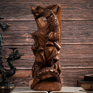 Sculpture de dragon Feng Shui artisanale en bois, figurine de dragon haut de gamme, artisanat en bois massif, fabricant de décorations de dragon en bois en gros - Product Image 1