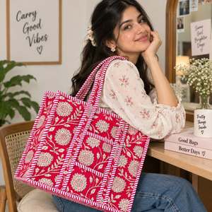 Sac fourre-tout en coton à panneaux floraux avec broderie, style classique, fermeture éclair, grande capacité, sac de shopping tendance - Product Image 2