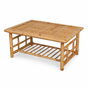 Bamboo Coffee <b>Table</b> Natural Slatted Design <b>With</b> Storage Shelf Tropical Modern Living Room Wholesale - Product Image 3