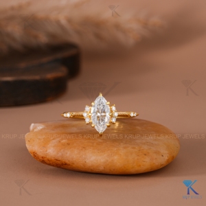 Vintage Marquise Lab Grown Diamond Cluster Engagement <b>Ring</b> 14K/18K Solid Yellow Gold Milgrain Band Fine Bridal Jewelry For Women - Product Image 1