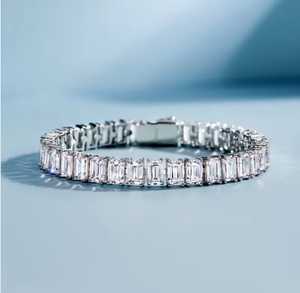 Pulsera de Tenis de Lujo de Platino con Corte Esmeralda de 16 Quilates y 20 cm, de Alta Calidad, para Fiestas Infantiles y Bodas, Joyería Fina de Moda - Product Image 1