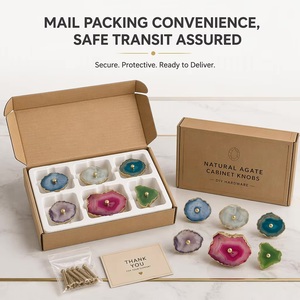 Boutons de meuble et poignées de tiroir en agate naturelle industrielle DIY avec garniture dorée, forme originale pour salle de bain et salon - Product Image 6