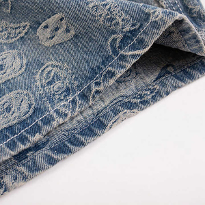 Pantalones Cortos Bermuda de Mezclilla Azul Claro para Hombre 2026 con Estampado Paisley, Cintura Media, Cierre de Botones, Estilo Casual, Tejido 100% Algodón - Product Image 2