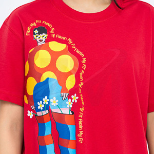 Camiseta Roja para Mujer con Estampado de Personajes, Cuello Redondo, Manga Corta, 100% Algodón, Corte Holgado, Ropa Casual de Primavera/Verano - Product Image 5