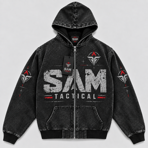Sam Tactical <b>Red</b> Patchwork Hooded <b>Sweatshirt</b> <b>Men's</b> Oversized Crop Streetwear Embroidered Logo Design OEM Custom Design - Product Image 1