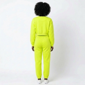 2 Piece Fleece Sweatsuit Crop Sweatshirt Jogger Crew Neck Soft Thick Warm <b>Matching</b> Custom OEM Wholesale Manufacturer - Product Image 2