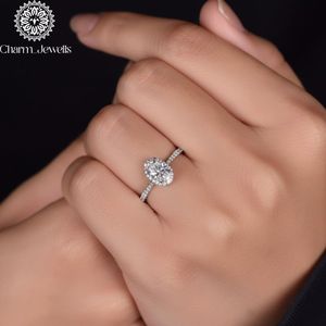 Charm Jewells Cushion Cut Moissanite IGI Certified Engagement <b>Ring</b> 18K <b>Silver</b> Plated Prong Setting Women's Classic Wedding Band - Product Image 3