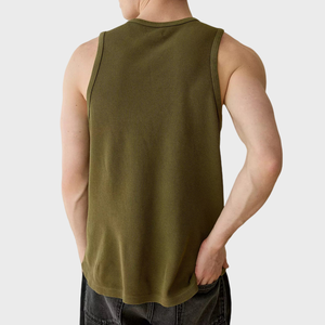 Débardeur en tricot sans manches pour homme, vert olive, col rond, coton uni, vêtement décontracté - Product Image 3