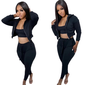 Ladies Sportswear <b>3</b> Piece <b>Set</b> Hooded Athletic Jacket Supportive Bra Flexible High Waist Workout Leggings - Product Image 1