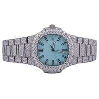 Montre de luxe pour homme avec diamants, boîtier carré en or blanc, acier inoxydable, mouvement mécanique ETA 20 mm, cadran en cristal saphir 40 mm, mixte