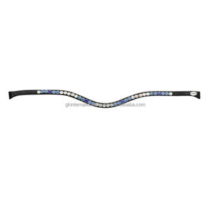 Cintas para la Frente de Caballo de Cuero Negro en Todas las Formas y Tamaños Personalizados, Decoradas con una Sola Hilera de Cristales de Colores Brillantes - Product Image 3