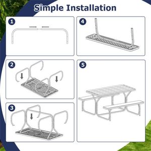 Set Tavolo e Panchine Pieghevoli Verdi per Picnic all'Aperto, Ideali per Aree Pranzo in Giardino o Stile Rustico - Product Image 6