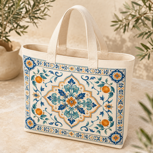 <b>Canvas</b> Cotton Tote <b>Bag</b> Geometric Printed XL <b>Drawstring</b> Shoulder Handle Reusable Beach Shopping Travel Gift - Product Image 2