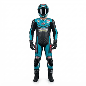 Combinaison de course premium Ramaha pour homme, 1 pièce, en cuir de vache véritable/cuir de kangourou, style MotoCP, combinaison de course sur circuit, niveau de protection 2 - Product Image 1