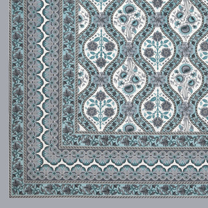 Premium Heritage Cotton King Size Bedsheet Grey Blue Ethnic Floral Motif <b>Bed</b> Cover Set for Home Decor - Product Image 5