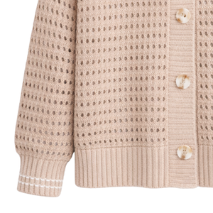 Cárdigan de punto abierto para mujer con botones frontales, mezcla de algodón suave, suéter ligero texturizado, prenda exterior informal para capas. - Product Image 4