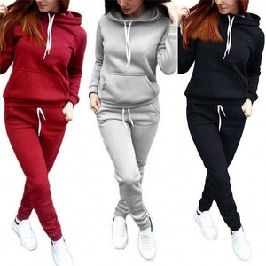 Ensemble de survêtement à capuche 2 pièces pour femme grande taille, respirant, pour l'hiver, avec sweat-shirt imprimé uni et pantalon de survêtement unisexe - Product Image 4