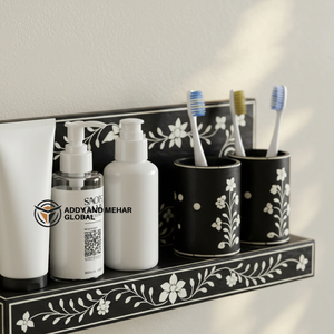 ชั้นวางติดผนังห้องน้ำลายกระดูกสีดำ – ที่เก็บของลายดอกไม้ทำมือสำหรับตกแต่งโต๊ะเครื่องแป้งและห้องน้ำ - Product Image 4