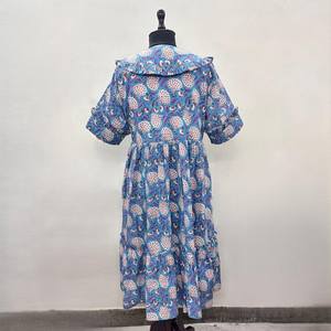 Vestido Casual Midi para Mujer, Tejido 100% Algodón, Liso, Manga Corta, Cintura Imperio, Estilo Babydoll, Cuello en V, Holgado, Funcional - Product Image 2