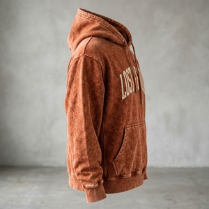 เสื้อฮู้ดดี้ฟลีซหนานุ่มสไตล์วินเทจสำหรับฤดูใบไม้ร่วง แบบยูนิเซ็กซ์ ปักลายปะติด ล้างสีแบบแอซิดวอช ทรงโอเวอร์ไซส์ สำหรับผู้ชาย ขายส่ง - Product Image 4