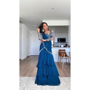 Robes de bal prêtes à porter en bleu, élégant lehenga saree pour les fêtes (non cousu) - Product Image 6