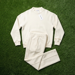 Men Cream Mock Neck Sweatshirt Sweatpants <b>Set</b> Casual Streetwear <b>Matching</b> Clothes Oversized <b>Jogger</b> <b>Set</b> Custom Logo - Product Image 6
