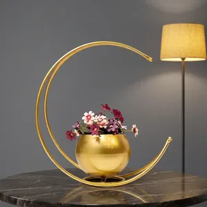 Metal Flower <b>Vase</b> with <b>Gold</b> Finish Geometric Half Moon Design Flower Pot Stand for Living Room Table Decor - Product Image 5