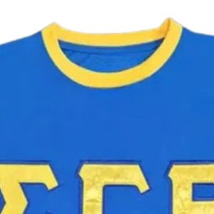 T-shirt Ringer Sororité Sigma Gamma Rho Lettres en Satin Bleu Femme Manches Courtes T-shirt Graphique Lettres Grecques Décontracté Tendance Personnalisé - Product Image 3
