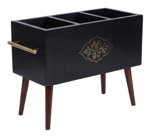 Organisateur de cuisine décoratif unique en bois de manguier fait main, noir, avec revêtement en poudre, pour la rangement de couverts et de vaisselle - Product Image 4