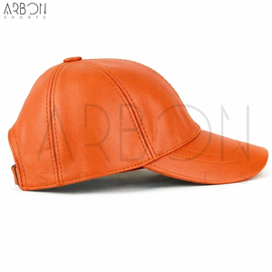 2026 Custom Logo High Quality Waterproof Premium Vibrant Orange <b>Men</b> Women <b>Winter</b> Autumn Outdoor Leather Baseball <b>Caps</b> - Product Image 4