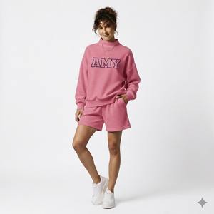 Conjunto de 2 Piezas para Mujer, Informal, de Uso Diario, de Invierno, de Algodón y Poliéster, Jersey de Cuello Alto Sólido y Pantalones Cortos por Encima de la Rodilla - Product Image 4