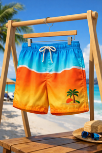 Custom <b>Men</b>’s Beach Shorts Quick Dry Swim <b>Trunks</b> with Embroidered Logo – Gradient Summer Board Shorts OEM Wholesale - Product Image 4