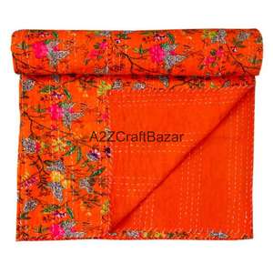 Couverture Kantha réversible vintage faite à la main en coton biologique imprimé floral de haute qualité, écologique, style indien, très vendue pour la maison - Product Image 1