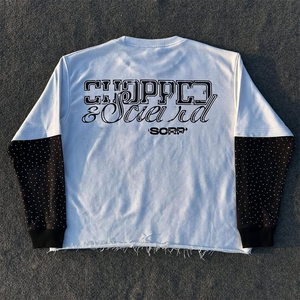 เสื้อสตรีทแวร์ประดับพลอยเทียมแขนยาวสองชั้นลายปักโลโก้ทรงโอเวอร์ไซส์ปกติ - Product Image 2