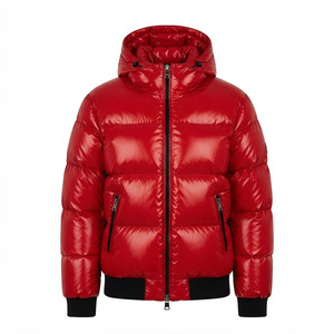 Custom Men's Premium Metallic Shiny Hooded Puffer Jacket Red Glossy Warm <b>Quilted</b> Winter Coat Thick Insulated Outdoor Parka - Product Image 1