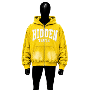 เสื้อฮู้ดซิปสีเหลืองทรงโอเวอร์ไซส์ ดีไซน์ซ่อนเร้น สำหรับผู้ชาย สวมใส่สบาย สไตล์สตรีทแวร์ พรีเมียม แฟชั่นแนวเมือง ฤดูหนาว ผ้าฝ้าย 100% ดีไซน์เนอร์สไตล์ GRA - Product Image 1