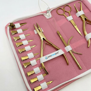 Hair <b>Extension</b> Micro <b>Beads</b> Link and Removal Plier Gold Plasma Stainless Steel Hair <b>Extension</b> Tools Kit with Pink Case and LOGO - Product Image 3