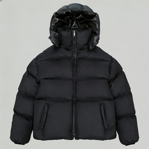 Veste bomber matelassée brillante de haute qualité pour l'hiver, coupe courte, à capuche, zippée, imperméable, pour fabricants en gros - Product Image 5
