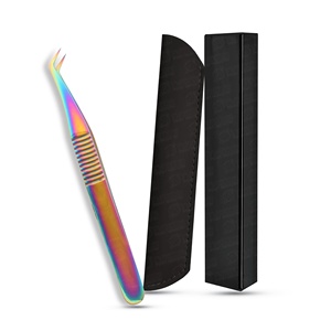 แหนบขนตาไมโครไฟเบอร์แบบด้ามจับนาโนพิมพ์โลโก้สแตนเลสสีรุ้งแหนบปลายแหลม - Product Image 1