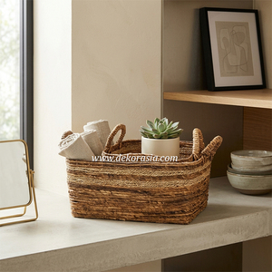 Panier de rangement décoratif multifonctionnel en banane tressée rectangulaire fait main, respectueux de l'environnement, options personnalisables, design tendance - Product Image 2