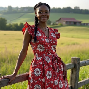 ชุดคลุมแขนกระพือสีแดงสำหรับเด็กสาวชุดเดรสผ้าฝ้ายทำจากช่างฝีมือสำหรับสวมใส่สบาย - Product Image 5