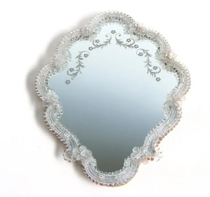 Italian Venetian Murano Glass <b>Mirror</b> Engraved Hand-<b>crafted</b> Hand-blown Flowers Mid-century - Product Image 2