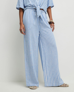 Ensemble de détente pour femme en tissu régulier 100 % coton à rayures, séchage rapide, vêtements d'été, chemise boutonnée et pantalon - Product Image 3