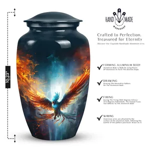 Urnas de Cremación de Latón al por Mayor, Grabadas con Diseño de Pájaro, Acabado Brillante, Estilo Americano, 10 Pulgadas, para Cenizas de Adultos, 220 Pulgadas Cúbicas - Product Image 2