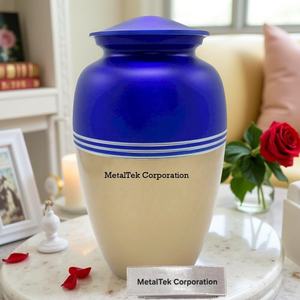 Urne de crémation adulte classique en or bleu Triband pour cendres humaines et animales urnes funéraires en métal enterrement souvenir décoratif Style américain - Product Image 1