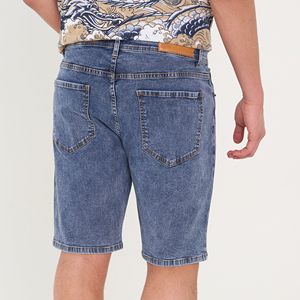 Pantalones Cortos de Mezclilla para Hombre, Azul Claro, Lavado Ácido, Transpirables, Estilo Vintage, Corte Recto, Decoración con Botones, Diseño Desgastado con Efecto Desgastado por el Sol - Product Image 4