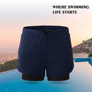 Custom Logo Summer Double <b>Layer</b> Shorts Blue Color Gym Fitness Running Jogging Polyester Spandex Quick Dry Shorts For Adult - Product Image 2