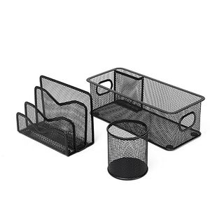 Craft India Overseas Black Metal Mesh Round Desk Organizer Set with Pen Holder and Storage <b>Bins</b> (Large Capacity) - Product Image 1