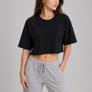 Camiseta Corta Deportiva para Mujer con Logotipo Personalizado, Transpirable, de Secado Rápido, 100% Algodón, Corte Holgado, Manga Corta, para Gimnasio, Entrenamiento, Running, Fitness - Product Image 4