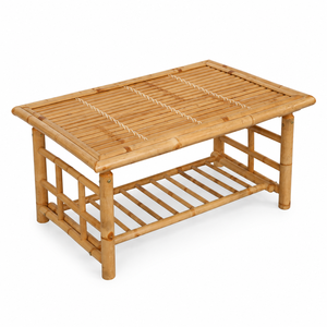 Bamboo Coffee <b>Table</b> Natural Slatted Design <b>With</b> Storage Shelf Tropical Modern Living Room Wholesale - Product Image 2